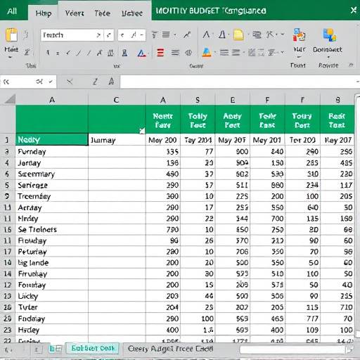 Captura de pantalla de una plantilla de presupuesto mensual en Excel