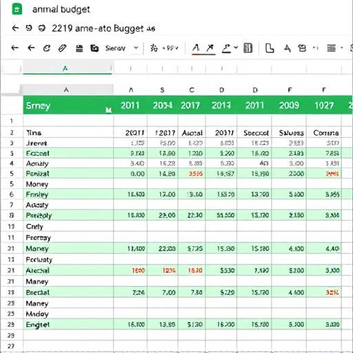 Captura de pantalla de una plantilla de presupuesto anual en Google Sheets