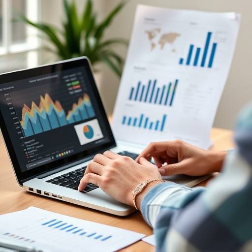 Imagen de una persona revisando un presupuesto en un ordenador port&aacute;til, mostrando gr&aacute;ficos y tablas.