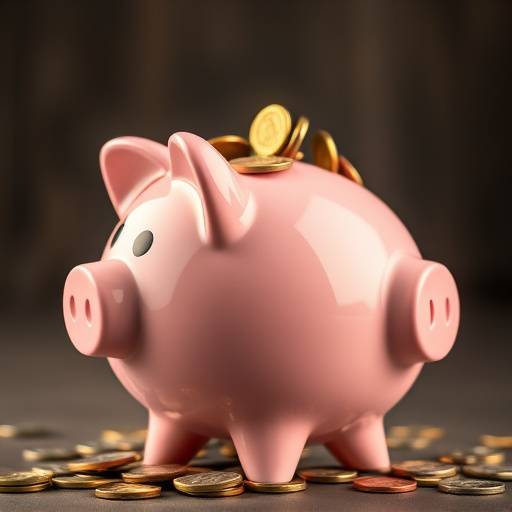 Una hucha en forma de cerdito llena de monedas, simbolizando el ahorro.